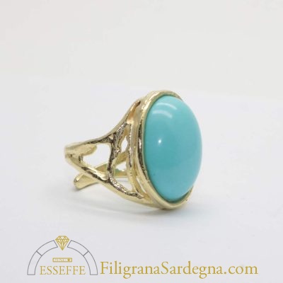 Anello argento dorato con grande turchese