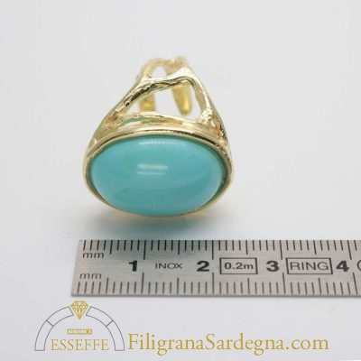 Anello argento dorato con grande turchese