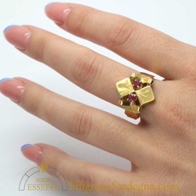 Anello losanghe oro giallo e rubini