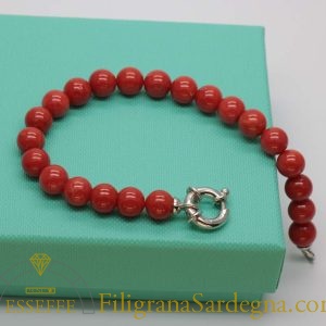 Bracciale sfere corallo rosso da 8,5mm chiusura argento