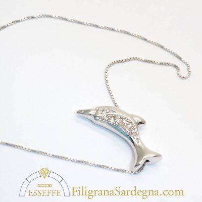 Ciondolo delfino con collana in argento rodiato