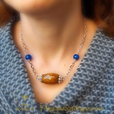 Collana agata blu e gialla in filigrana