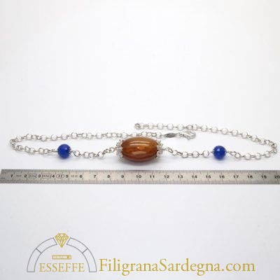 Collana agata blu e gialla in filigrana