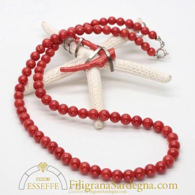 Collana di corallo rosso sfere a scalare