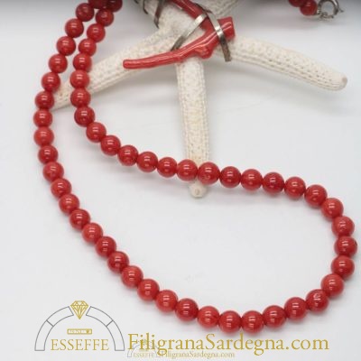 Collana di corallo rosso sfere a scalare